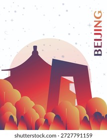 Beijing, China gradient futuristic poster. Vector landmark abstract silhouette graphic for brochure, vertical page, booklet, cover