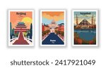 Beijing, China. Istanbul, Turkey. Rome, Italy. Vintrage travel poster. Wall Art and Print Set for Hikers, Campers, and Stylish Living Room Decor.