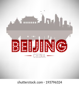 Beijing China, Skyline Design, vector illustration. Typographic design with reflection.