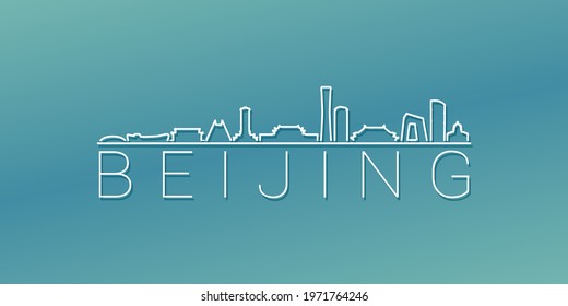 Beijing, China Skyline Linear Design. Flat City Illustration Minimal Clip Art. Background Gradient Travel Vector Icon.