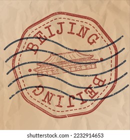 Beijing, China Stamp City Travel Passport. Design Retro Symbol Country. Old Vintage Postmark.