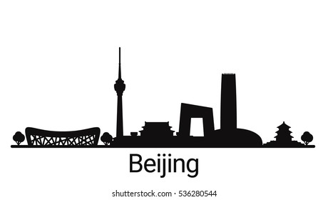 Beijing city outline skyline. All Beijing buildings - customizable objects, so you can simple change skyline composition. Minimal design.