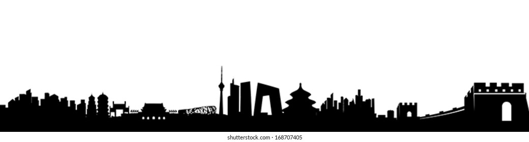 Beijing City Skyline black Silhouette vector artwork