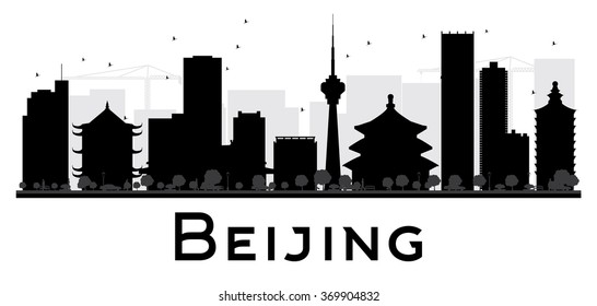 Beijing City skyline black and white silhouette. Vector illustration. Simple flat concept for tourism presentation, banner, placard or web. Business travel concept. Cityscape with landmarks