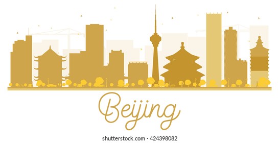 Beijing City skyline golden silhouette. Vector illustration. 