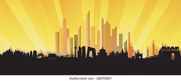 Beijing City Skyline three-dimensional Silhouette vector artwork