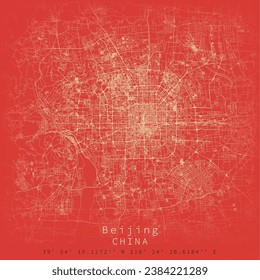 Beijing city Urban Streets Roads Map, Printable Map of Beijing China  with detailed street , High-quality printable poster wall art for home or office.