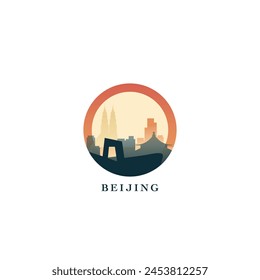 Beijing cityscape, gradient vector badge, flat skyline logo, icon. Capital capital city round emblem idea with landmarks and building silhouettes. Isolated graphic