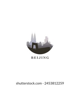 Beijing cityscape, gradient vector badge, flat skyline logo, icon. Capital capital city round emblem idea with landmarks and building silhouettes. Isolated graphic