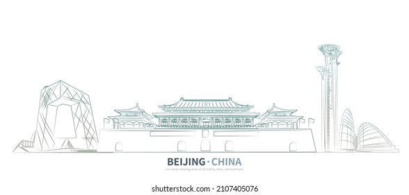 Beijing cityscape line drawing vector. sketch style china landmark illustration 