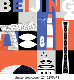 Beijing culture travel set, Chinese famous architectures, China in flat design. Business travel and tourism concept clipart. Image for presentation, banner, website, advert, flyer, roadmap, icons