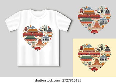 Pequim marcos vetor ilustração em branco t shirt maquete