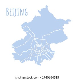 Mapa de la división administrativa de silueta de Beijing, mapa vectorial aislado en fondo blanco. mapa de límites con calles. Gran ilustración detallada.