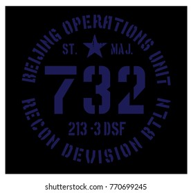 Beijing military plate, realistic looking military typography for t-shirt, poster, print.