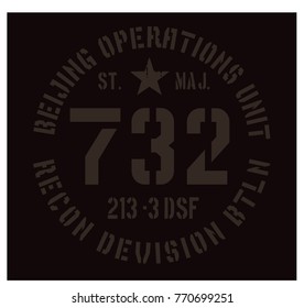 Beijing military plate, realistic looking military typography for t-shirt, poster, print.