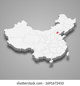 Beijing municipality location within China 3d map