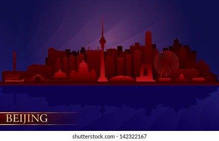 Beijing night city skyline. Vector silhouette illustration