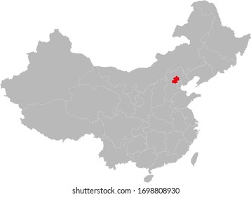 Beijing Province Highlighted On China Map. Gray Background.