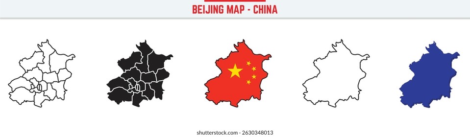 Beijing Province Map Outline with China Inset – 3D Beijing Map Outline and Filled Vector Design
