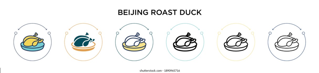 Beijing roast duck icon in filled, thin line, outline and stroke style. Vector illustration of two colored and black beijing roast duck vector icons designs can be used for mobile, ui, web