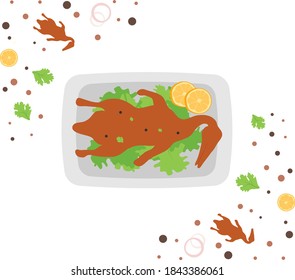 Beijing roasted aromatic duck Vector Icon Design, National Dish of China  Sign, Traditional cuisine Symbol, Gourmet food cooking and restaurant menu, Crispy Peking duck spring onions on Plate Concept