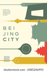 Silueta de Pekín, diseño de póster de la ciudad de Pekín, horizonte de Pekín en colores planos, paisaje urbano abstracto de Pekín China para la educación escolar, skyline flyer China