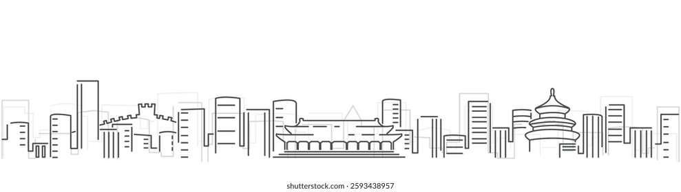 Beijing Simple Dark Lines Skyline on White Background