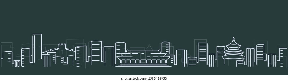 Beijing Simple Lines Skyline on Dark Background