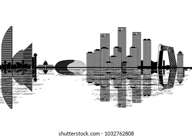 Beijing skyline - black and white vector illustration