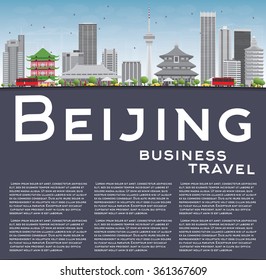 Beijing Skyline with Gray Buildings, Blue Sky and Copy Space. Vector Illustration. Business travel and tourism concept with place for text. Image for presentation, banner, placard and web site.