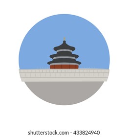Beijing temple of Heaven vector icon sign. Chinese religious Imperial Sacrificial Altar in Beijing. World famous landmark. vector flat design. Website application button. Postcard, stamp, card