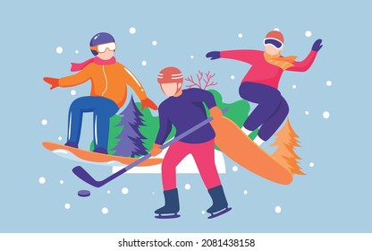 Beijing winter  games poster winter character sports ski fitness illustration