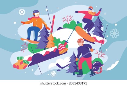 Beijing winter  games poster winter character sports ski fitness illustration