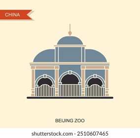Zoo von Peking. Flaches Symbol im Retro-Stil. Vektorgrafik