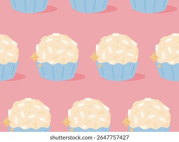 Ilustração padrão sem costura Beijinho. Vetor doce de coco brasileiro. Doce festivo e design de embalagem.