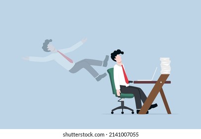 Being Absent Minded Cause Inefficiency Work, Distraction Decrease Productivity, Or Lack Of Concentration At Work Concept, Businessman Stop Working For A Moment While His Spirit Escaped From Body.