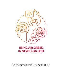 Eingebunden in den Inhalt der Nachrichten rotes Farbverlauf-Symbol. Inhaltsangst. Negative Auswirkung des Doomscrollens abstrakte Idee dünne Linie Illustration. Einzeln Umrisszeichnung. Myriad Pro-Fett-Schriftart verwendet