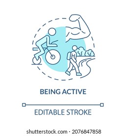 Being active blue concept icon. Risk of arthritis reduction abstract idea thin line illustration. Energetic lifestyle. Physical health. Vector isolated outline color drawing. Editable stroke