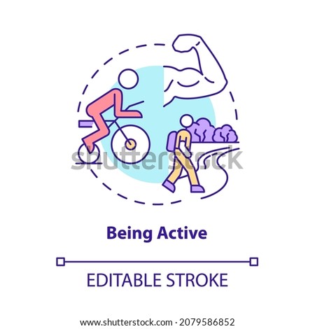 Being active concept icon. Risk of arthritis reduction abstract idea thin line illustration. Energetic lifestyle. Physical health. Vector isolated outline color drawing. Editable stroke