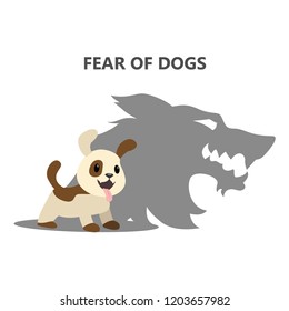 Being Afraid Of Small Friendly Pet Dog. Fear Or Phobia Of Dogs. Social Anxiety. Psychology And Psycho Therapy Concept. Isolated Flat Vector Illustration