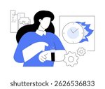 Being always late isolated cartoon vector illustrations. Young girl being late, looking at clock, bad habit, time management problem, common schedule issues, lack of organization vector cartoon.