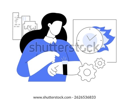Being always late isolated cartoon vector illustrations. Young girl being late, looking at clock, bad habit, time management problem, common schedule issues, lack of organization vector cartoon.