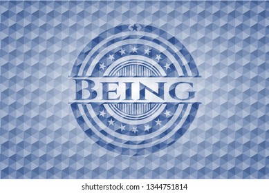 Being blue badge with geometric pattern background.