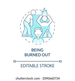 Das türkisfarbene Konzeptsymbol wird verbrannt. Imbalance Lifestyle-Problem abstrakte Idee dünne Linie Illustration. Einzeln Umrisszeichnung. Bearbeitbarer Strich. Verwendung von Roboter-Medium, Myriad Pro-Fett-Schriftarten