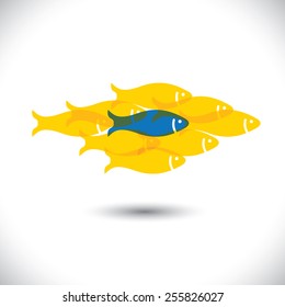 Being Different, Taking Risky, Bold Move For Success In Life - Concept Vector. The Graphic Of Fishes Also Represents The Concept Of Courage, Boldness, Enterprise, Confidence, Belief, Fearless, Daring