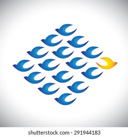 Being different, taking risky, bold move for success in life - Concept vector. The graphic of fishes also represents the concept of courage, boldness, enterprise, confidence, belief, fearless, daring