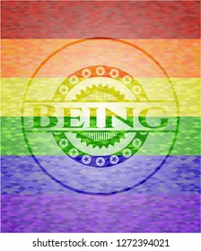 Being emblem on mosaic background with the colors of the LGBT flag