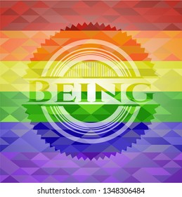 Being emblem on mosaic background with the colors of the LGBT flag