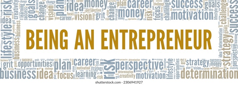 Being an Entrepreneur word cloud conceptual design isolated on white background.