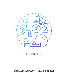 Being fit blue gradient concept icon. Basic life skill abstract idea thin line illustration. Regular exercises. Weight loss. Physical activity. Isolated outline drawing. Myriad Pro-Bold font used